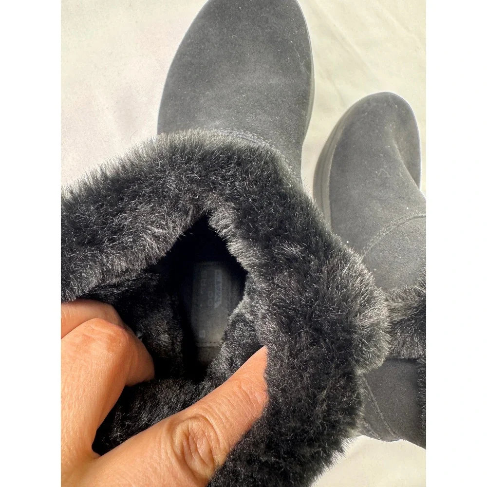 Skechers On-the-GO Joy Women Black Suede Faux Fur Trim Winter Ankle Boots